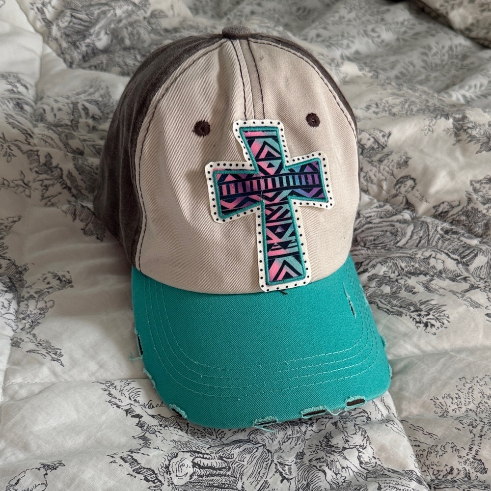 Teal, Pink and Gray Cross Patch Women's Cap